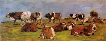 Eugene Boudin : Cows in a Field